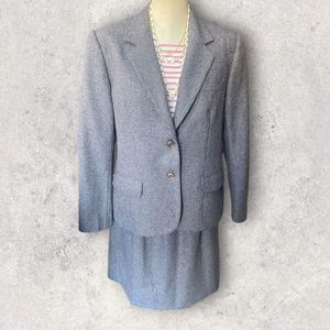 Vintage Italian Skirt Suit Grey Wool 15-16
